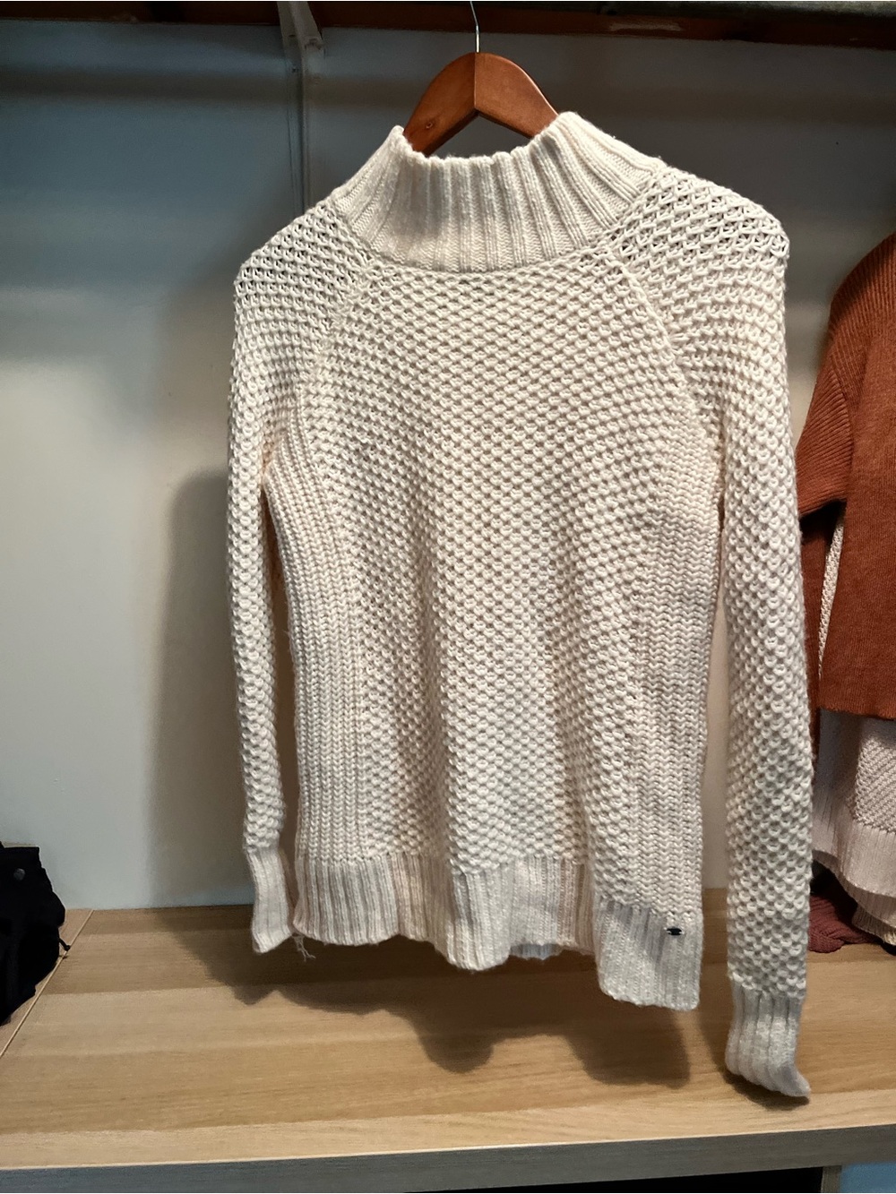 American Eagle Outfitters Cream Knit Funnel Turtleneck Sweater